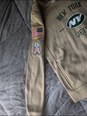 New York Jets Khaki NFL Hoodie with Sleeve Patches